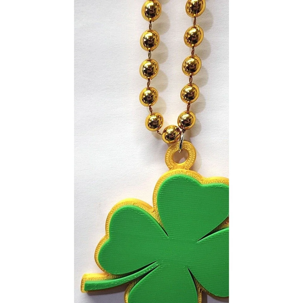 St Patrick’s Day Four Leaf Clover Necklace Shamrock Lucky Charm Green Gold